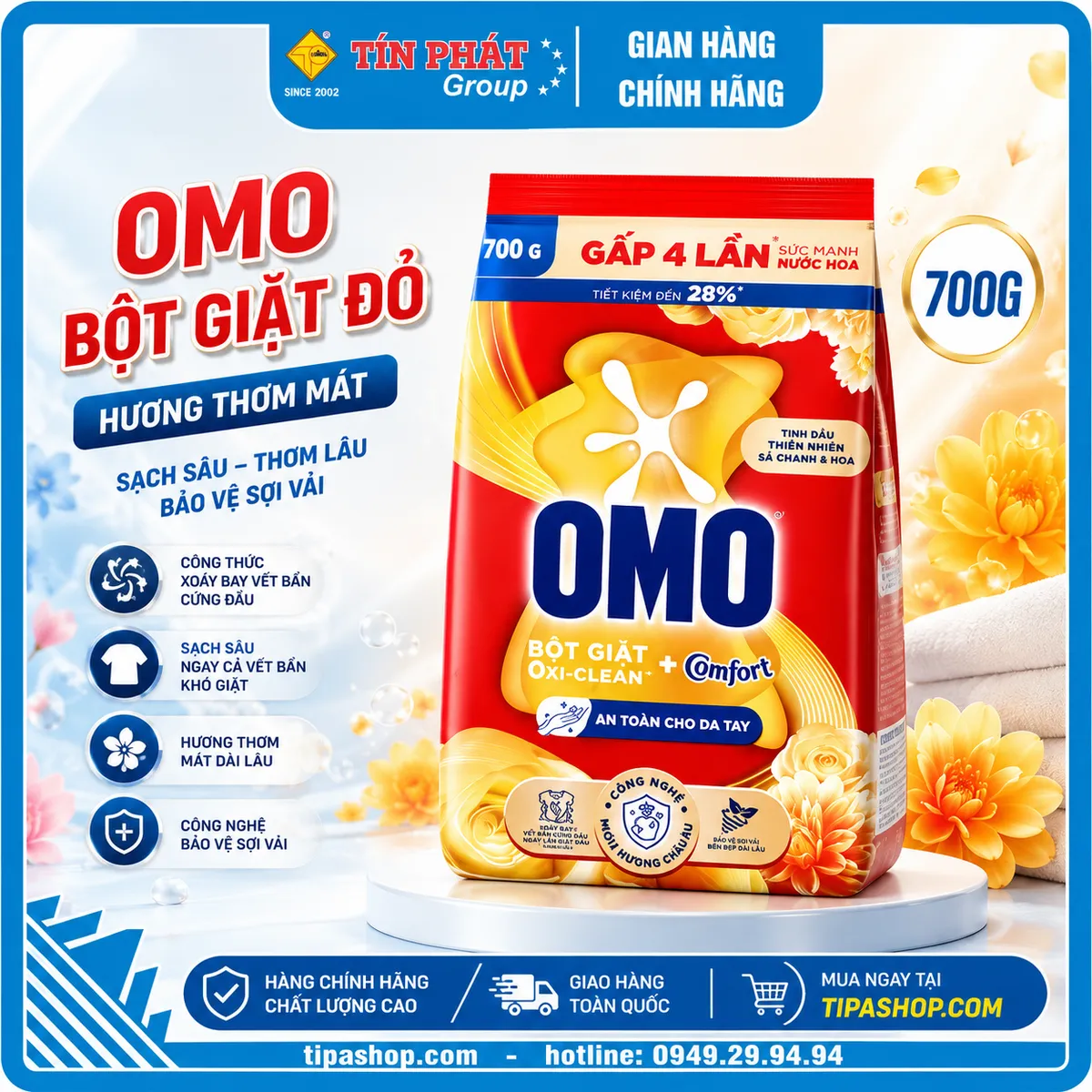 OMO Bột Giặt Đỏ Hương Thơm Mát 700g
